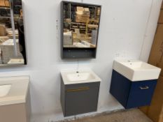 MODERN 2PC BATHROOM SET, WALL HUNG ANTHRACITE VANITY WITH SINK 50CM WIDE AND MIRROR CABINET 48CM