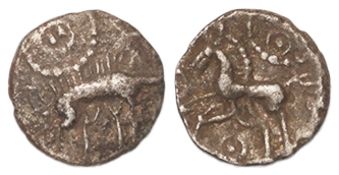 Celtic Britain: Corieltauvi boar/horse silver unit, uninscribed, type I or II, S.396/7. 1.17g.