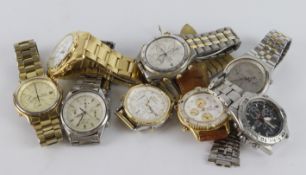Seiko, assortment of eight quartz chronograph wristwatches, various models, untested, AF