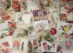 Postcards, Flowers, approx. 130 pretty flower cards to include lilac, daffodils, violets, foxgloves,