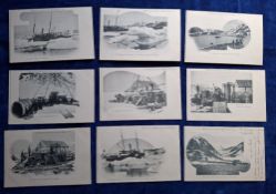 Postcards, Exploration, 13 cards of 'Expedition Andree au Pole Nord (1897) showing views of the