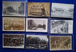 Postcards, Lancashire, Oldham, 52 cards including Whit Friday Procession RP, Royal Visit 1913 RP (2,