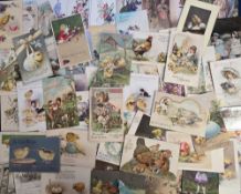 Postcards, Easter, approx. 100 attractive cards featuring chicks, chickens, lambs, flowers, rabbits,