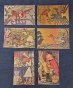 Postcards, Aesop's Fables Up To Date, a set of 6 Tuck's Oilettes by F. Sancha (gd)