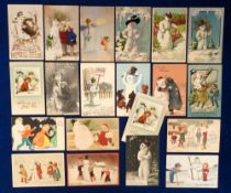 Postcards, Snowmen, 21 cards all featuring snowmen to include 1 with fabric body (gd)