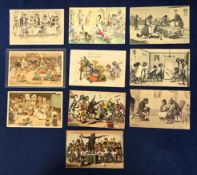 Postcards, Anthropomorphic, 10 cards to comprise cats inc. Louis Wain unsigned 'The Cats Academy'