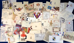 Ephemera, WW1 and WW2 Military Greetings cards, Postcards, etc. A collection of approx. 70 items