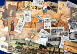 Postcards, Wood, Tin and Cork, 45+ wood cards, 19 tin cards and a few cork examples. Subjects