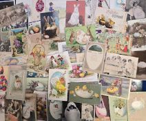 Postcards, Easter, Eggs, 60+ cards featuring eggs. Chicks, anthropomorphic (1), sheep, hares, Art