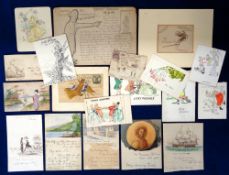 Ephemera, Hand Decorated Writing Paper and Envelopes etc. 19 items to include greetings cards,