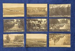 Postcards, Military, 9 cards showing the 'Funeral of Gunner Newell 33 RFA, Killed By Lightening,