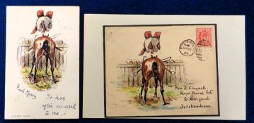 Ephemera, Hand-painted Envelope, 1902 with Penny Scarlet stamp, posted in Portsmouth and addressed