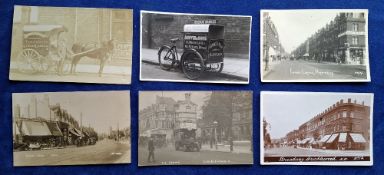 Postcards, London Suburbs, 33 cards, RP's including Crouch Hill, Bakers Delivery Cart Green Lane
