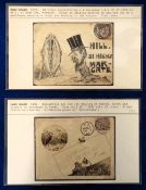 Ephemera, Pen and Ink Decorated Envelopes with franked Penny Lilac stamps to comprise 1882 drawing