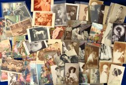Postcards, Glamour, approx. 100 cards, RPs, printed and artist drawn, featuring women in glamorous