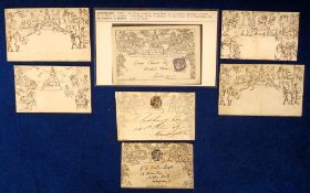Ephemera, Victorian 1d Letter Sheets, 7 sheets to comprise 2 x 1840 franked envelopes with wax