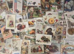 Postcards, Thanksgiving, approx. 55 attractive cards showing children, turkeys, Pierrots,