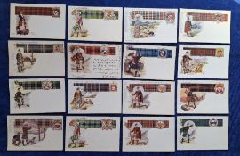 Postcards, Clan Tartans, 68 cards all depicting named Tartans, with either a View or Folk Scene.