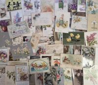 Postcards, Easter approx. 100 attractive cards featuring anthropomorphic (2), chicks, flowers,