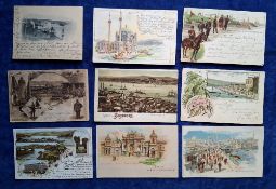 Postcards, Turkey, 23 cards, early selection many in Gruss Aus style, including Salut du Bosphore,