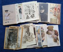 Postcards, Military / Military Glamour, 92 cards including many comic issues, includes Tuck Oilettes