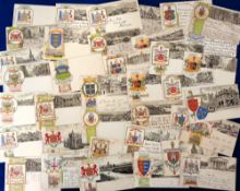 Postcards, Town Crests, 35 attractive cards of UK towns showing a view with an embossed and gilded