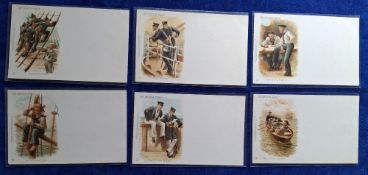 Postcards, Naval, Tuck 6 early cards 'The British Navy' numbers 100 101 102 103 104 105 (no 102