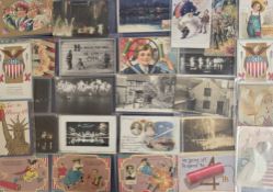 Postcards, Fireworks, 27 colourful cards of fireworks, crowds, Statue of Liberty, displays, comic,