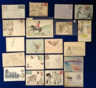 Ephemera, Pen and Ink Decorated Envelopes and Post Cards, 20 late 19th/early 20thC envelopes (2 just