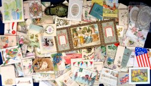 Ephemera, Greetings Cards, approx. 260 mid 19th/early 20thC cards to include lace, decoupage,