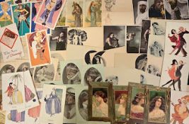 Postcards, Glamour, approx. 75+ artist drawn and printed photographic glamour cards to include