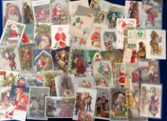 Postcards, Father Christmas, 48 cards featuring Santa in various coloured robes with assorted toys