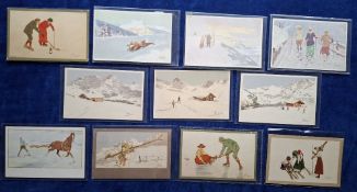 Postcards, Sport, 32 cards all signed by Carlos Pellegrini. Each card featuring Winter Sports,