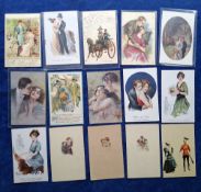 Postcards, Romance, 45 cards, art studies many artist signed, some artists noted include Arthur