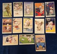 Postcards, George E Studdy, approx 115 cards, mainly Bonzo to include greyhound racing, fishing,