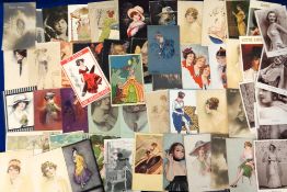 Postcards, Glamour, a selection of 50 cards to include Mauzan, photographic, Jessie Ellis, Mrs