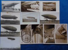 Postcards, Aviation, a zeppelin and airship mix of 12 cards, all RPs inc. Army airship 'Beta' and