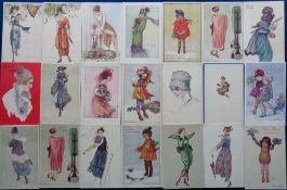 Postcards, Art Deco, 55 cards by Bompard and Colombo. Subjects include pretty ladies, children,