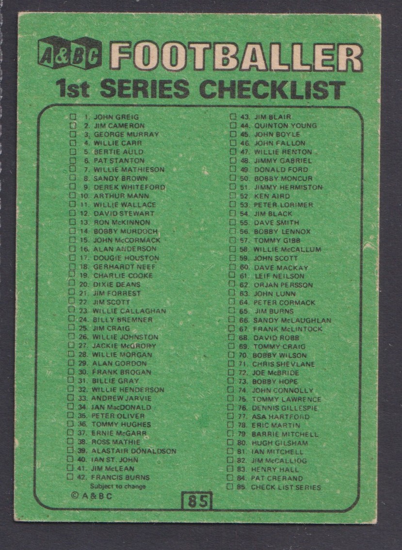 Trade cards, A&BC Gum, Footballers Green back, Scottish 1970 1st series (set 85 cards) including - Image 6 of 6