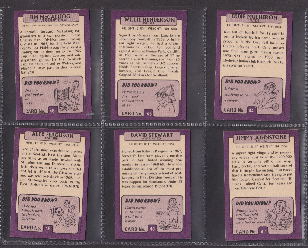 Trade cards, A&BC Gum, Footballers Purple back 1971 Scottish 1st series 1-73, including Alex - Image 2 of 4