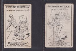 Cigarette cards, USA, Lorillard's, Everyday Annoyances, 'X' size, two cards, nos 10 & 11 (both