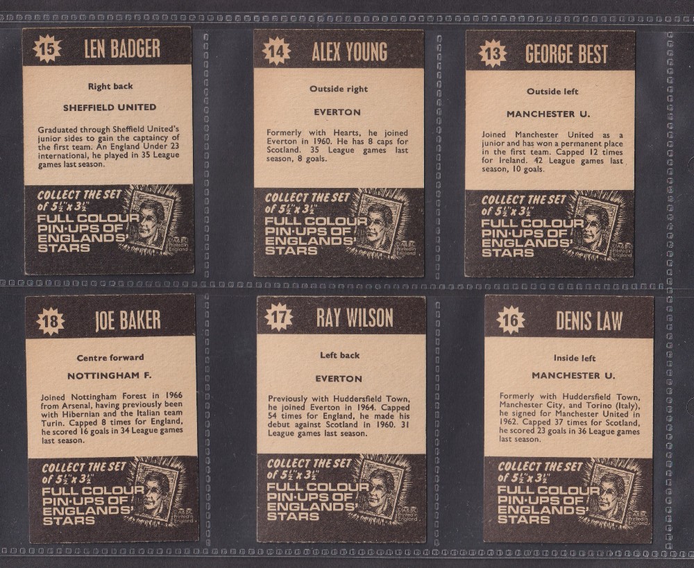 Trade cards A&BC Gum, Footballers Star Players (set 55 cards) including George Best, Bobby Charlton, - Image 2 of 2