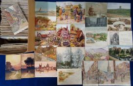 Postcards, Artist Drawn Topographical, approx. 600 cards to include A.R. Quinton and Arthur Payne.