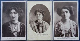 Postcards, Suffragettes, 3 RP head and shoulder portraits of prominent suffragettes, with Mrs