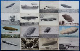Postcards, Aviation, a zeppelin and airship selection of 25 mostly French and German, includes RPs