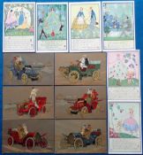 Postcards, a selection of 2 sets of 6 cards inc. Tuck published 'Automobil' and 'Art' series (from
