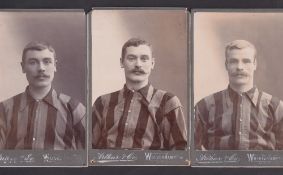 Wolverhampton Wanderers FC, three portrait cabinet card photographs, circa 1900, showing T.