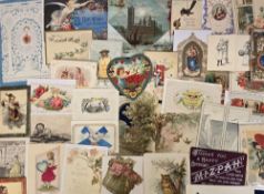 Ephemera, Greetings Cards etc, approx. 300 items, mostly 19thC greetings cards removed from scrap
