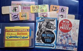 Trade Ephemera, Package issue Cadburys Buttons Calendar Cubes, 2 different boxes to hold 3 cubes (