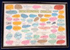 Football autographs, British International Footballers, a framed collection of approx. 60 original